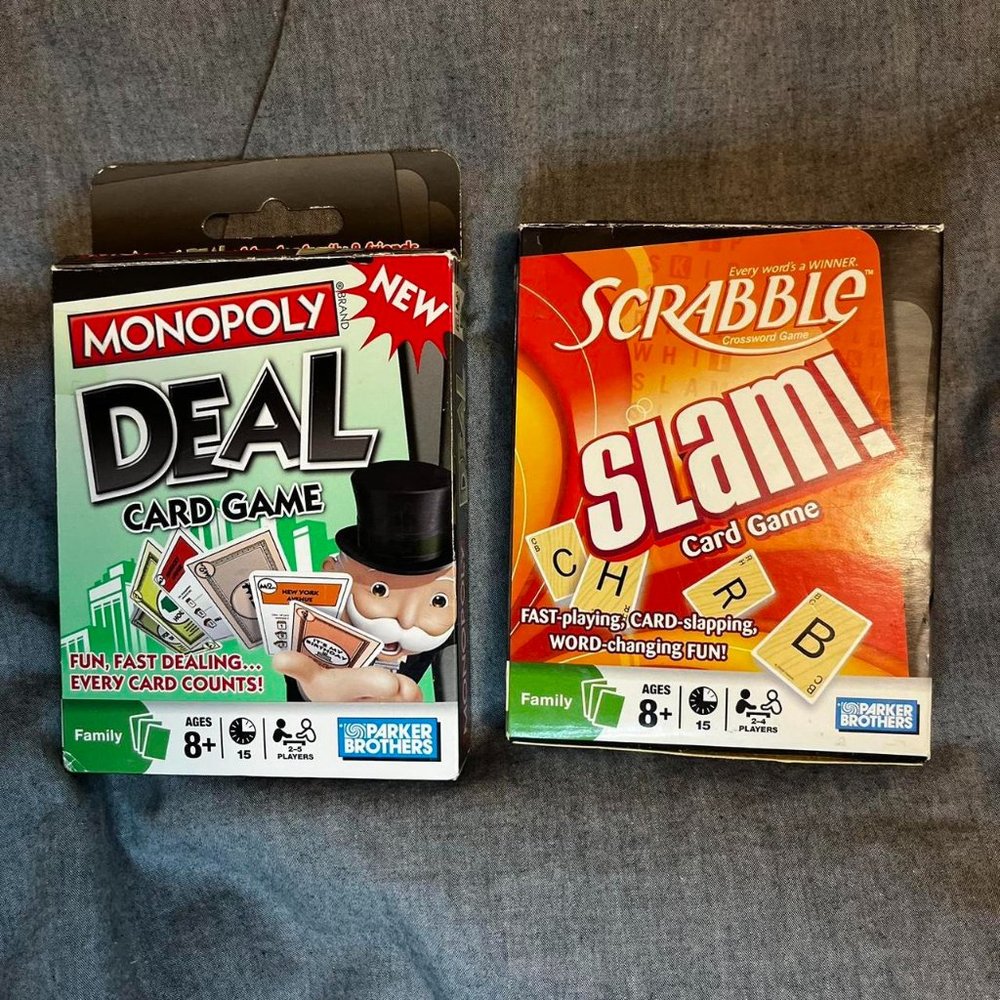 2 card games monopoly & scrabble slam